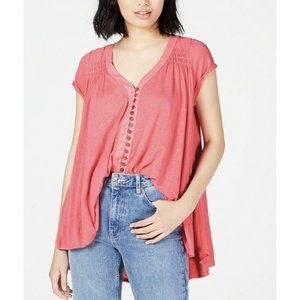 Free People Highland Smocked Shoulder Top Pink Size S